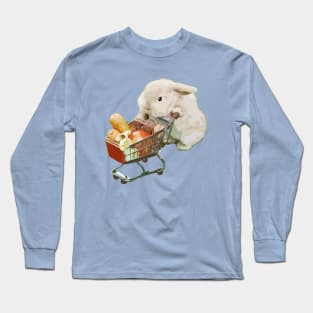 Affectionate Rabbit Cute American Fuzzy Lop Loves Carrot Vegan Grocery Shopping Long Sleeve T-Shirt